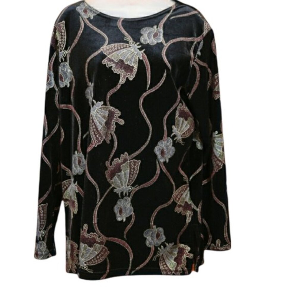 Jaipur Velour Metallic Butterfly Sparkle Long line Tunic Top LG Vintage